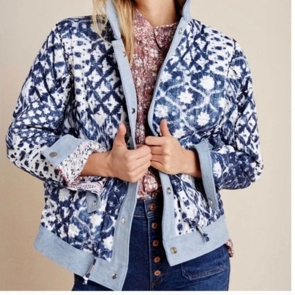 BLANK NYC Anthropologie Reversible Patchwork Denim cotton Jean Jacket XS fits M - Picture 2 of 16